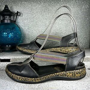 Rieker Daisy Medallion Rainbow Elastic Strap Leather Shoes Sandals Size 6